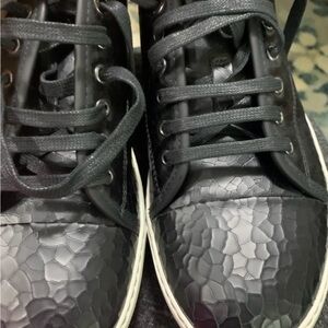 Lanvin Black Textured Leather Sneakers